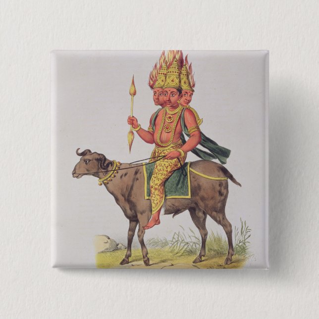 Agni, God of Fire, engraved by Charles Etienne Pie 2 Inch Square Button (Front)