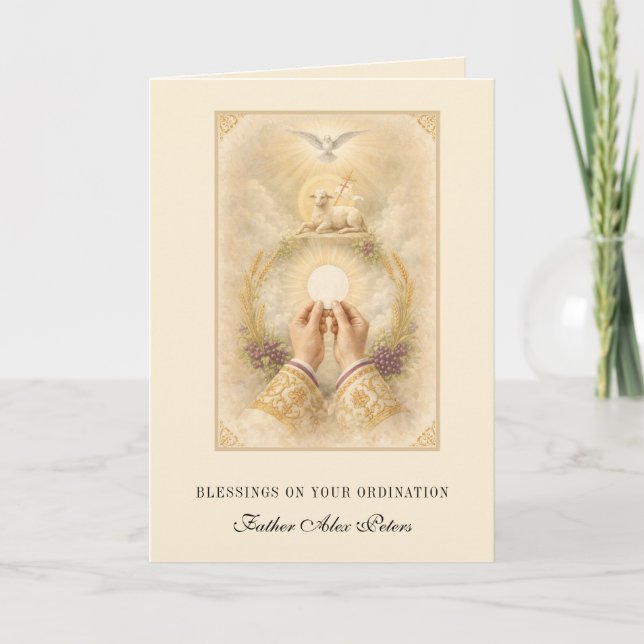 Agnus Dei Eucharist Priest Ordination Blessing Card (Front)