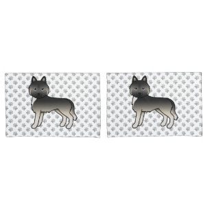 Agouti Siberian Husky Cartoon Dog And Paws Pillowcase