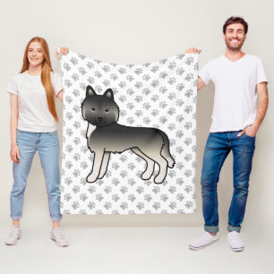 Agouti Siberian Husky Cartoon Dog & Paws Fleece Blanket