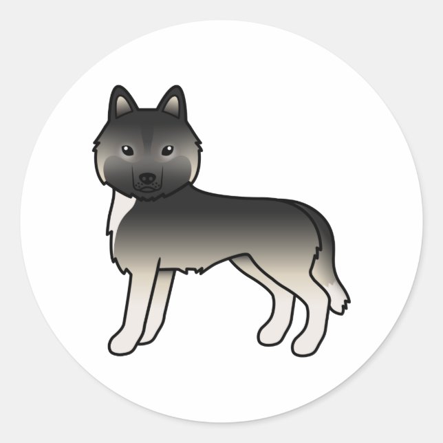 Agouti Siberian Husky Cute Cartoon Dog Classic Round Sticker (Front)