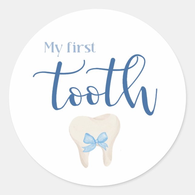 Agra Hadig - First tooth Minimalist Blue Classic Round Sticker (Front)