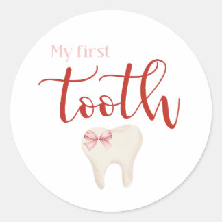 Agra Hadig - First tooth Minimalist Pink Classic Round Sticker