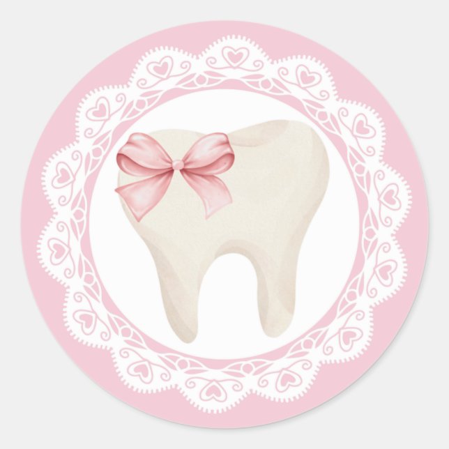 Agra Hadig - First tooth Pink bow Classic Round Sticker (Front)