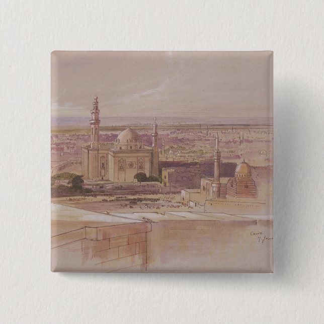 Agra Mosque, Cairo, 1849 2 Inch Square Button (Front)