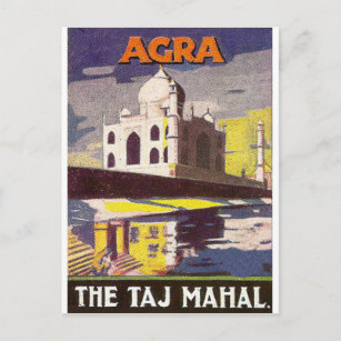 Agra, Taj Mahal mausoleum, India. Vintage travel Postcard