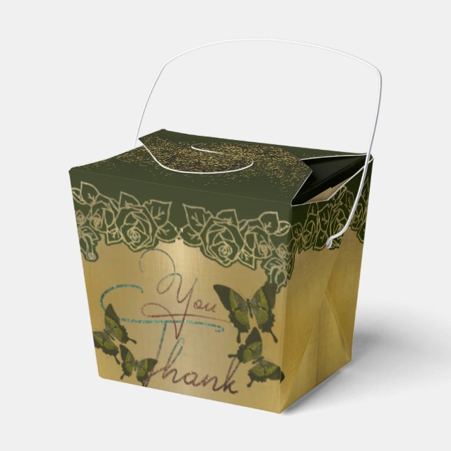 Agradecimiento dorada con rosas favor box (Front Side)