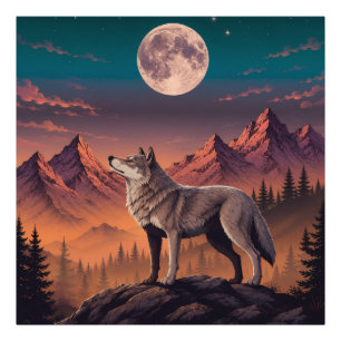 Agrandissement de photo de Loup au Clair de Lune  