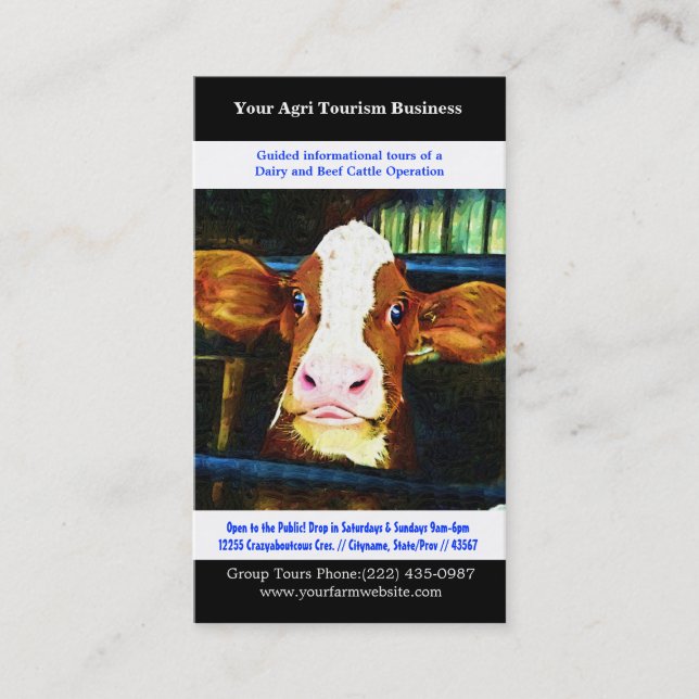 Agri Tourism Agricultural Dairy Beef Farming Business Card (Front)