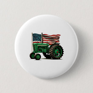 Agriculture Farm Tractor Usa Flag Tractor American 2 Inch Round Button