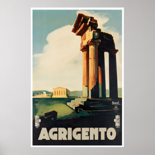 Agrigento Art Sicily Travel Poster Vintage Italy