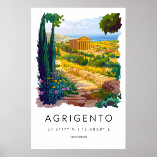 Agrigento Watercolor Vintage Travel Poster Ski