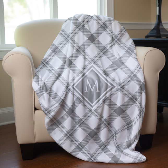 Agritourisme gris et blanc Tartan Plaid et Monogra (Créateur téléchargé)