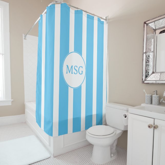 Agua Blue and White Cabana  Striped Monogram (In Situ)