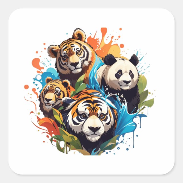 Agua tiger Leo panda urso splash Square Sticker (Front)
