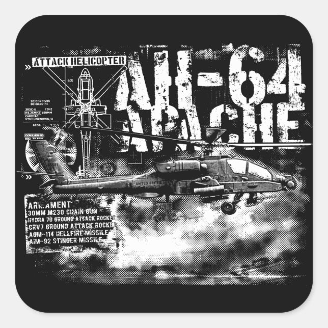 AH-64 Apache Square Stickers (Front)
