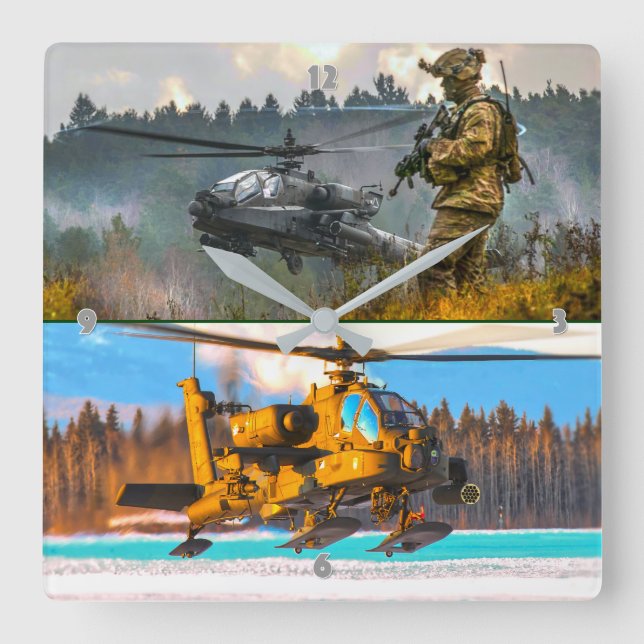 AH-64E APACHE GUARDIAN SQUARE WALL CLOCK (Front)