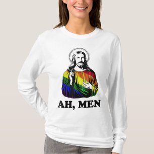Ah Men Funny Jesus Christian Rainbow LGBT, Pride M T-Shirt