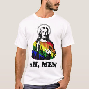 Ah Men Funny Jesus Christian Rainbow LGBT, Pride M T-Shirt