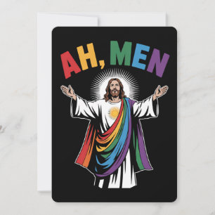Ah Men Funny Jesus LGBTQ Gay Pride Rainbow Invitation