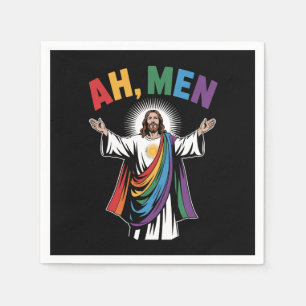 Ah Men Funny Jesus LGBTQ Gay Pride Rainbow Napkin