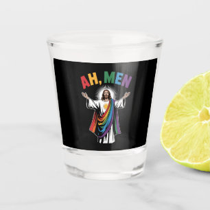Ah Men Funny Jesus LGBTQ Gay Pride Rainbow Shot Glass