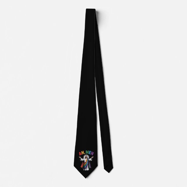 Ah Men Funny Jesus LGBTQ Gay Pride Rainbow Tie (Front)