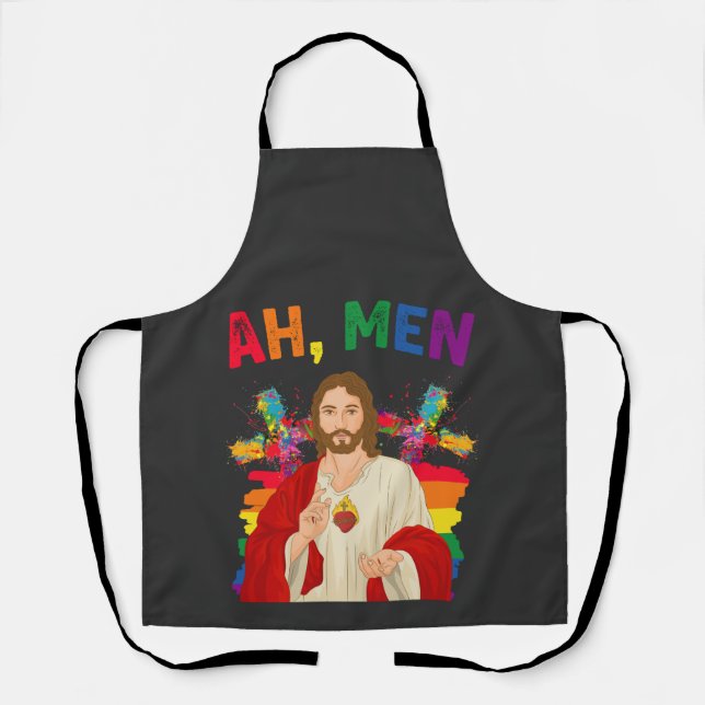 Ah Men Funny LGBT Gay Pride Jesus Christian Apron (Front)