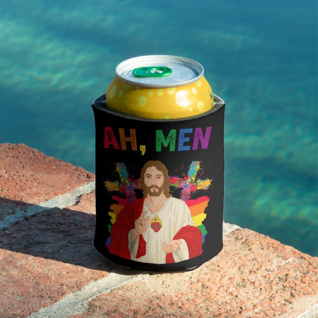 Ah Men Funny LGBT Gay Pride Jesus Christian Can Cooler (In Situ Pool)
