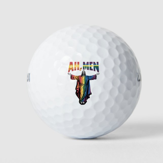 Ah Men Funny LGBT Gay Pride Jesus Christian Golf Balls (Front)