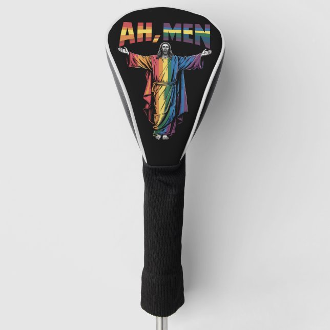 Ah Men Funny LGBT Gay Pride Jesus Christian Golf Head Cover (Front)