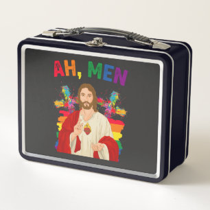 Ah Men Funny LGBT Gay Pride Jesus Christian Metal Lunch Box