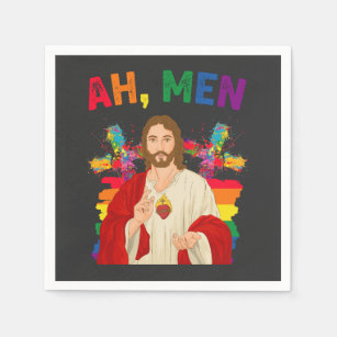 Ah Men Funny LGBT Gay Pride Jesus Christian Napkin