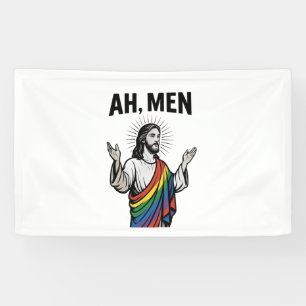 Ah Men Funny LGBT Gay Pride Jesus Rainbow Banner