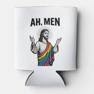 Ah Men Funny LGBT Gay Pride Jesus Rainbow Can Cooler
