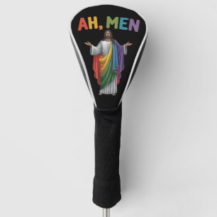 Ah Men Funny LGBT Gay Pride Jesus Rainbow Flag Golf Head Cover