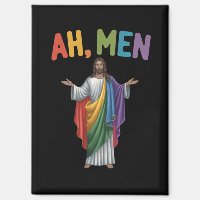 Ah Men Funny LGBT Gay Pride Jesus Rainbow Flag