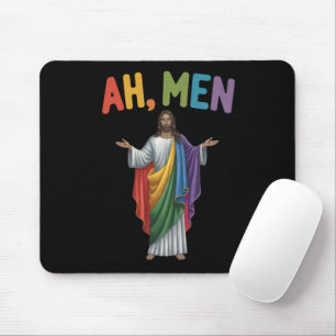 Ah Men Funny LGBT Gay Pride Jesus Rainbow Flag Mouse Pad