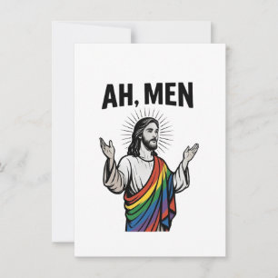 Ah Men Funny LGBT Gay Pride Jesus Rainbow Invitation