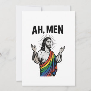 Ah Men Funny LGBT Gay Pride Jesus Rainbow Invitation