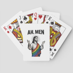 Ah Men Funny LGBT Gay Pride Jesus Rainbow Playing Cards