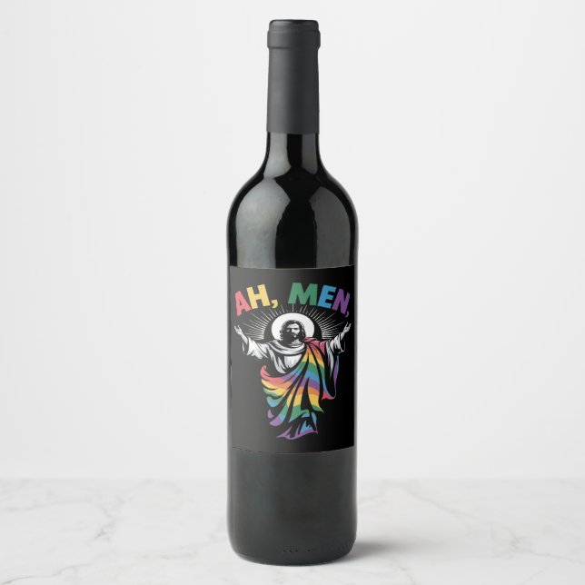 Ah Men Funny LGBT Gay Pride Wine Label (Front)