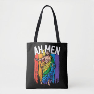 Ah Men Gay Jesus Shirt Funny LGBTQ Shirts Gifts Ra Tote Bag