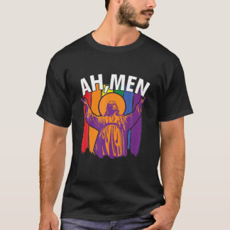 Ah Men Jesus LGBT Gay Pride Jesus Rainbow Flag T-Shirt
