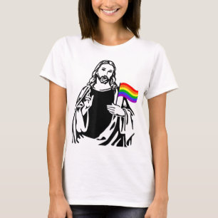 Ah Men LGBT Gay Lesbian Pride Jesus Rainbow Flag C T-Shirt