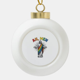 Ah Men Rainbow Religious Vintage Ceramic Ball Christmas Ornament
