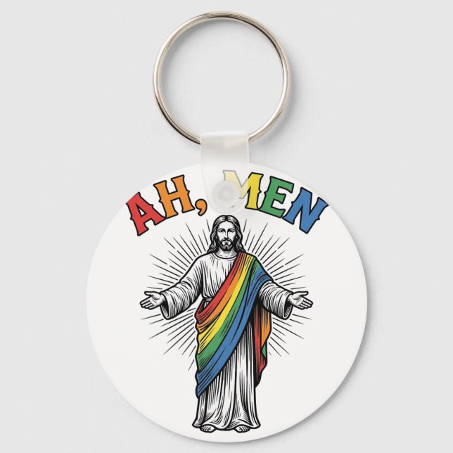 Ah Men Rainbow Religious Vintage Keychain (Front)