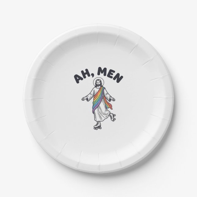 Ah Men Roller Skating Faith Vector Design_1 Paper Plate (Front)
