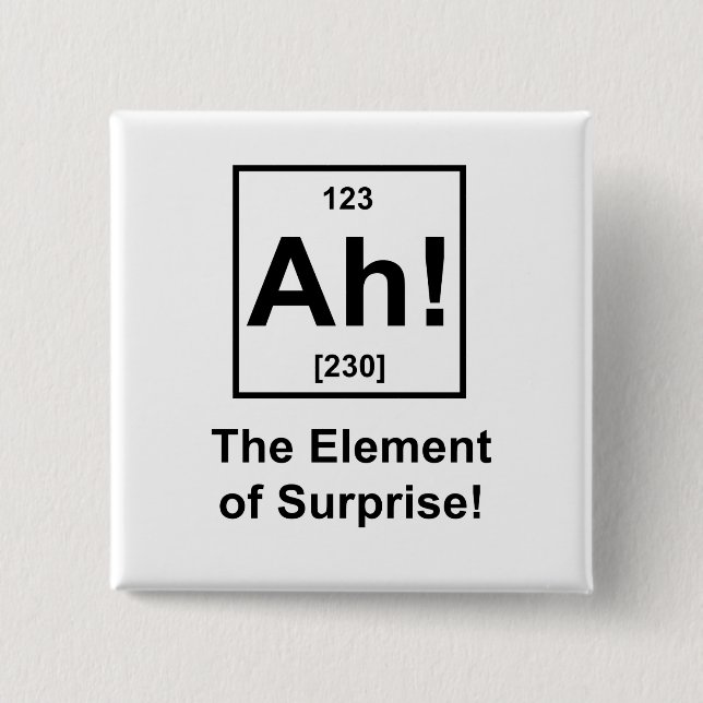 Ah! The Element of Surprise 2 Inch Square Button (Front)