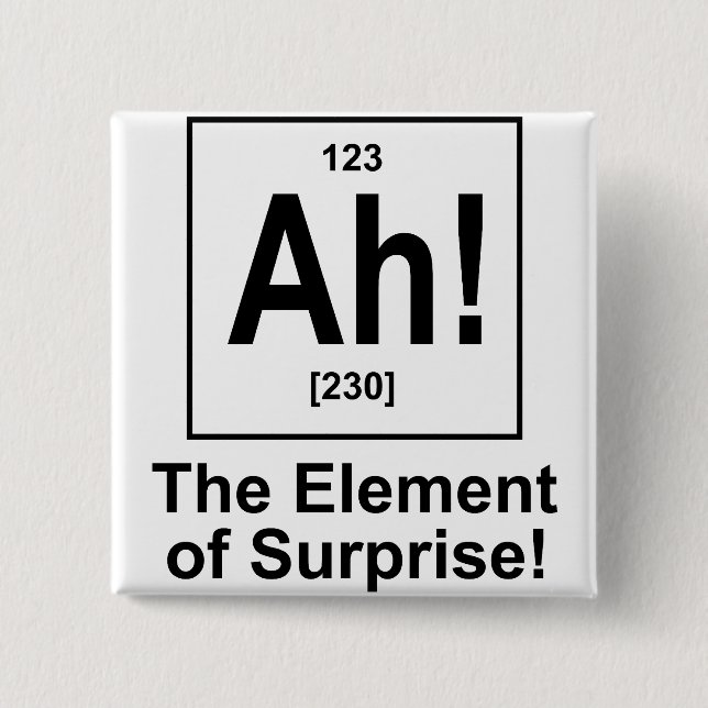 Ah! The Element of Surprise. 2 Inch Square Button (Front)
